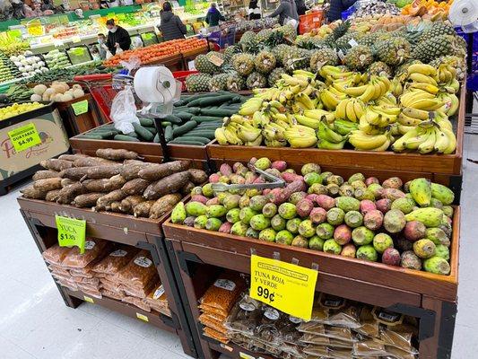 Yuca, tuna cactus fruit snd other exotic fruits