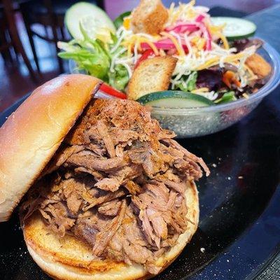 Brisket sandwich with a house salad. Follow @ohiofoodlover on Instagram for more Ohio eats.