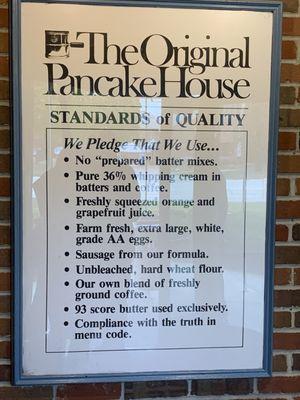 The Original Pancake House Standards of Quality