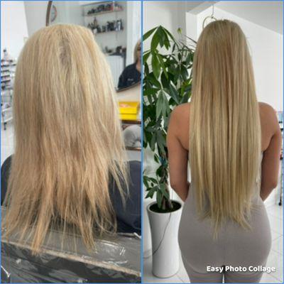 Before & after tape in hair extensions