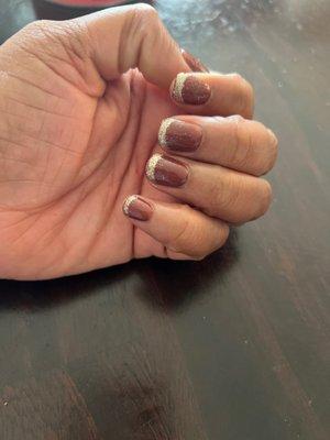 My short nails look lengthy with this two-color French tip.