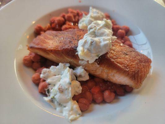 Pan Seared Salmon with Tandoori-spiced Chickpeas