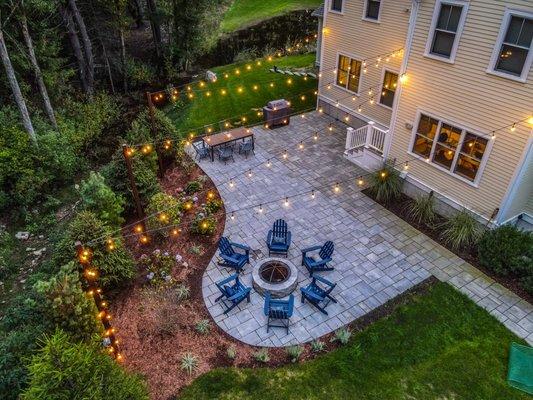 Fire-pit, Patio, Lighting, & Planting Installation in Wayland, MA