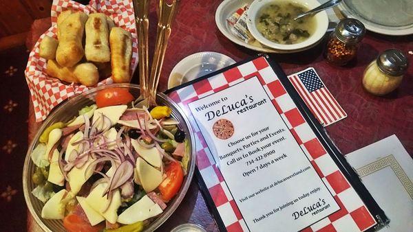 Medium Antipasto Salad, Bread sticks and Italian Wedding Soup