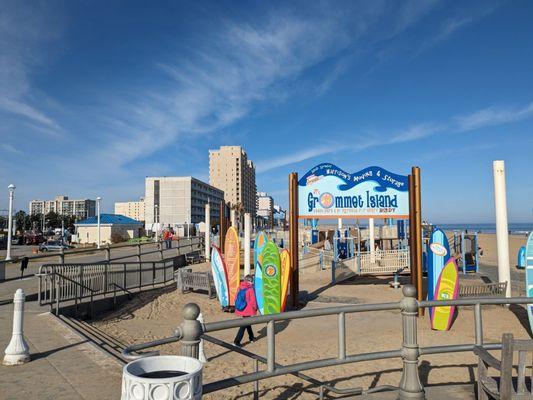 Playground and end view of the boardwalk.