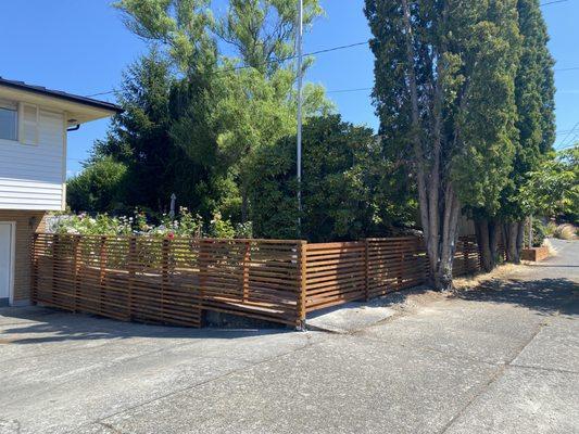 Fenced in our backyard for toddler containment.