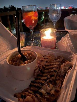 7/4/21. Celebrating the USA w/ red snapper, rice pilaf & green salad. $18. A little steep, but decent enough portion and tasty.