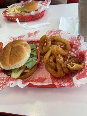 Double burger with onion rings