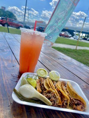 Birria tacos with agua fresca