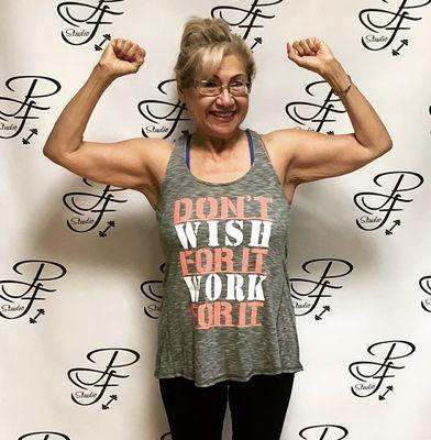 Muscles in her 60's and feeling stronger than ever! This beautiful client and her trainer Karen work so hard for new gains month after month