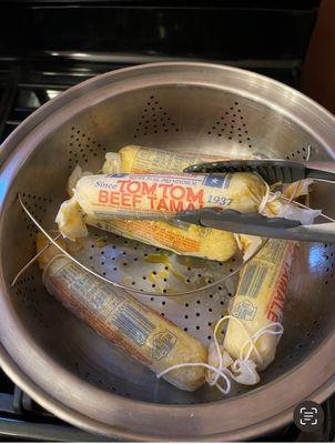 Steamed Tom Tom Tamales....The Hot Dog Cart way..!