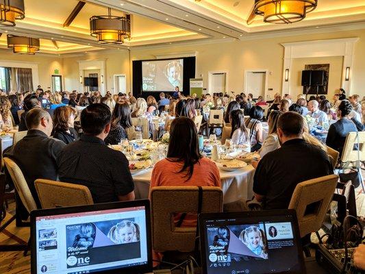 Annual event for worthy organization. Single large fastfold screen, projector on truss and audio, at a country club in OC.