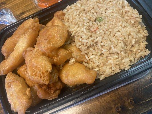 Sweet and sour chicken with fried rice