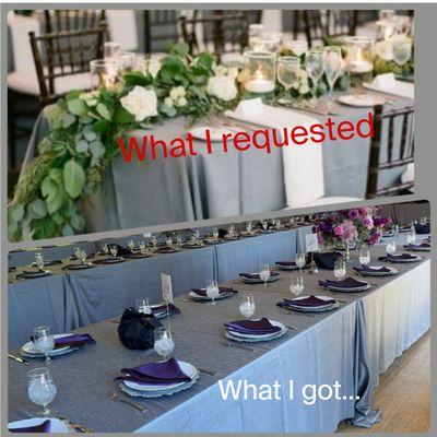 I specifically asked for eucalyptus on the tables between centerpieces-Didn't get any...