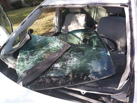 Extreme damage to windshield but taken out carefully with no damage to inside of vehicle.