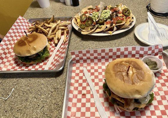 burgers and nachos