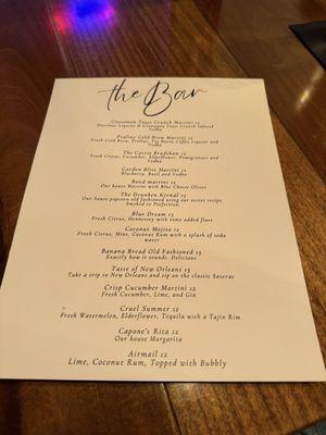 Bar menu