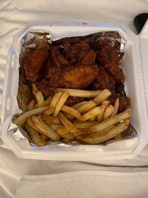 Barbecue wings and fries