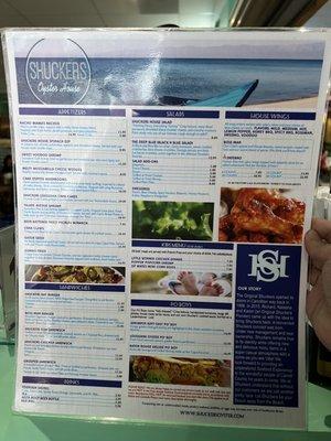 Shuckers' menu