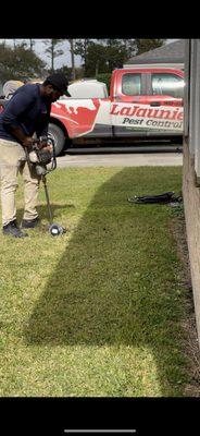 Denzell, our Master Termite technician is installing Trelona termite bait stations to protect this home from termites.