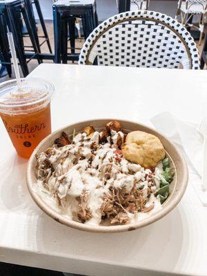 The Southern Salad Bowl with pulled pork and bbq ranch