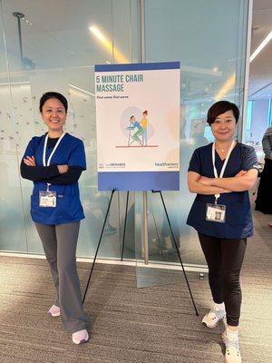 Successful chair massage event at Nestle office in Arlington VA.