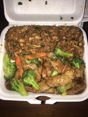 Lunch Special: Beef and broccoli and chicken fried rice (paid xtra for chicken) Very generous portion