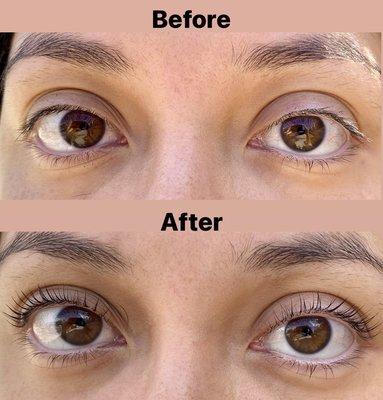 Before + after lash lift/black tint combo