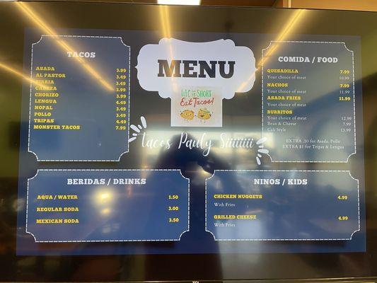 Menu as of September 24, 2024