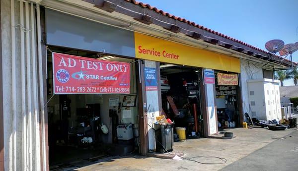 AD Smog Test Only is directly behind the Shell gas station.