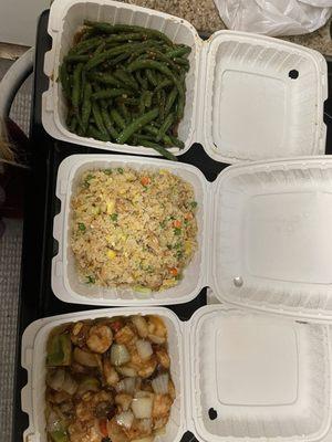 Shrimp kung pao green beans fried rice