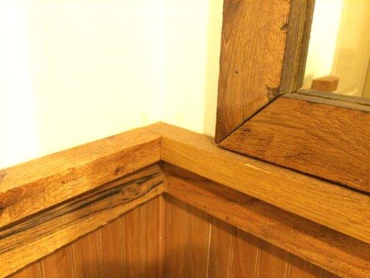 We salvaged some timbers from our original loaction in North Brookfield and used them for trim