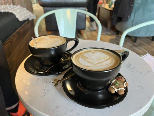 Lavender oat latte and gingerbread latte