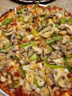 Small Pizza with Green Peppers and Mushrooms