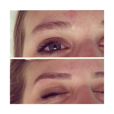 Before and after of eyebrow shaping.