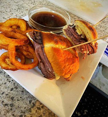 French Dip with Onion Rings