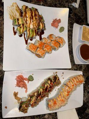 Volcano roll, Mexican roll, 2020 roll, sake bomb