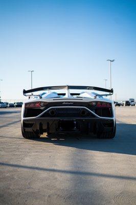 Rear of a Lamborghini Aventador SVJ