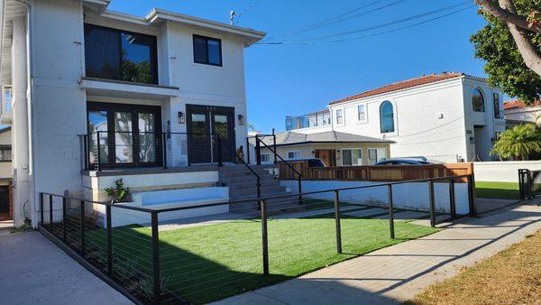 Our very special product with no maintenance 
Black Aluminum post and stainless steel cable railing.
Redondo Beach