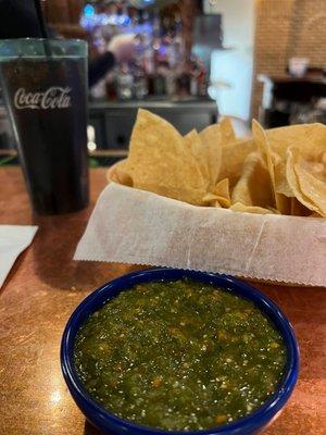 Coke products, free chips and green salsa! (Must ask for green salsa but is complimentary)