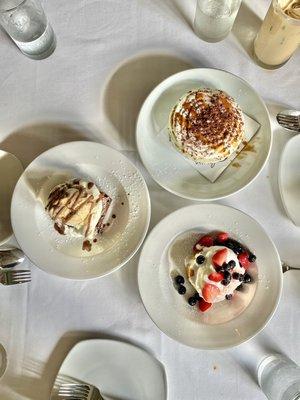 Banana cream pie, warm chocolate brownie, cornbread shortcake