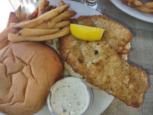 Fried Flounder sandwich with fries