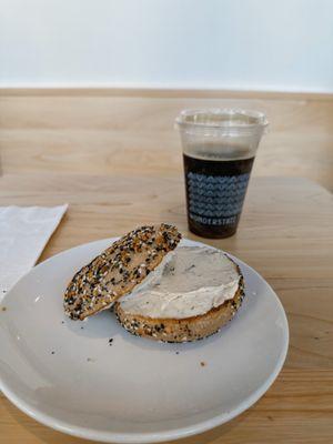 Everything Bagel w/ scallion cream cheese & Nitro Cold Brew