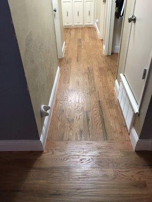 Beautiful hardwood floors with a freshly painted baseboards