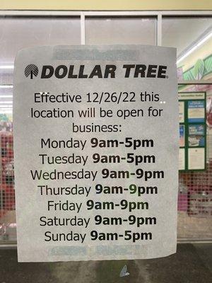 New Hours.