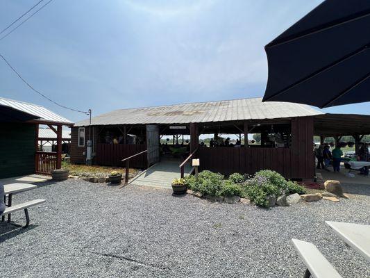 The covered picnic tables