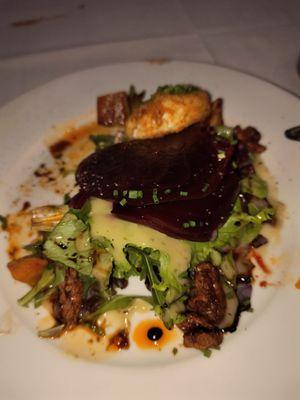 Beet salad w/ arugula and goat cheese.  A very nice portion.