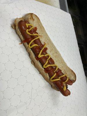 Footlong with mustard, ketchup