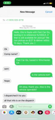 here is a screenshot message with my dispatcher of when pick up 8/27 deliver within 10 days.