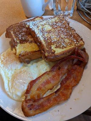 Eggs, french toast, bacon